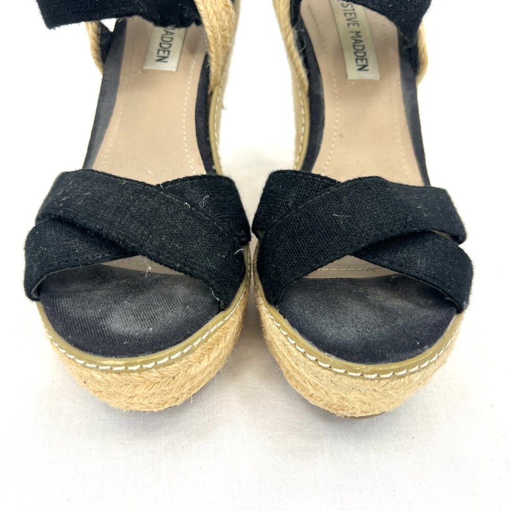 Steve Madden Eira Black Beige Espadrille Platform Sandals Women's 6.5 - Picture 5 of 10